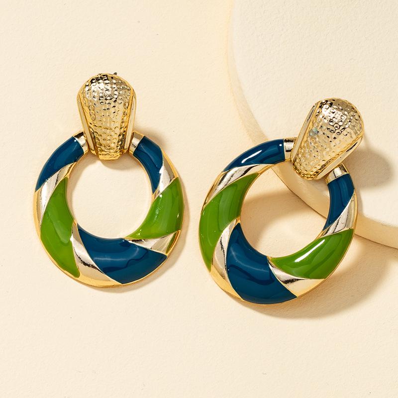 Европейские и американские геометрические серьги с цветными блоками - Художественные, с эмалью, серьги-пусеты в стиле ретро Гонконг