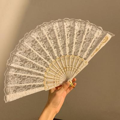 Yousheng Lace Rose Flower Folding Fan Vintage Lightweight Portable Summer Hand Held Fan Decoration Dance Performance Props Party Accessories