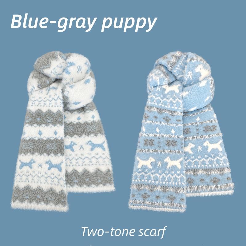 Cute cat double-sided knitted warm scarf, women s scarf, cozy autumn and winter scarf, versatile, windproof and cold-resistant небесно-голубой