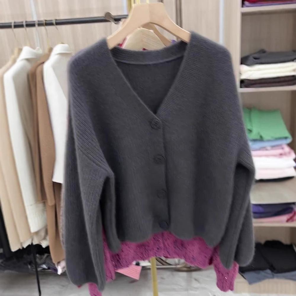 Raccoon Velvet Gray Sweater Women's Autumn and Winter New Loose Lazy Knitted Cardigan