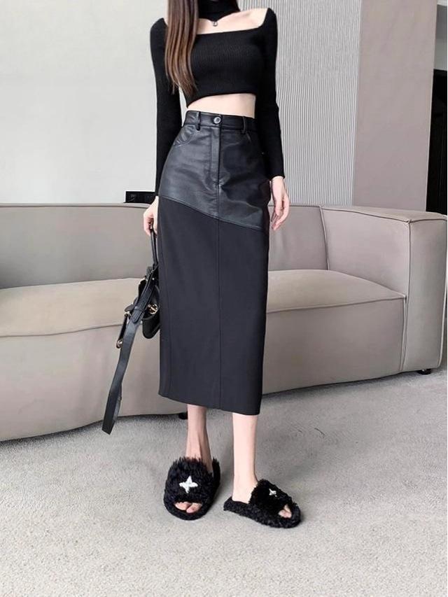 High-End Mid-Length PU Leather A-Line Midi Skirt, Autumn/Winter 2025 Fashion