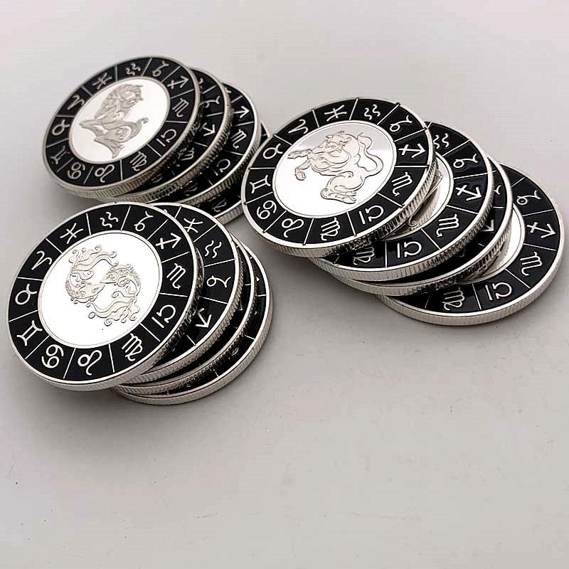 European and American Zodiac Signs, Diamond Encrusted Coins, Silver Plated, Pisces Commemorative Coins, Collectibles, Tarot Love Coins, Coins