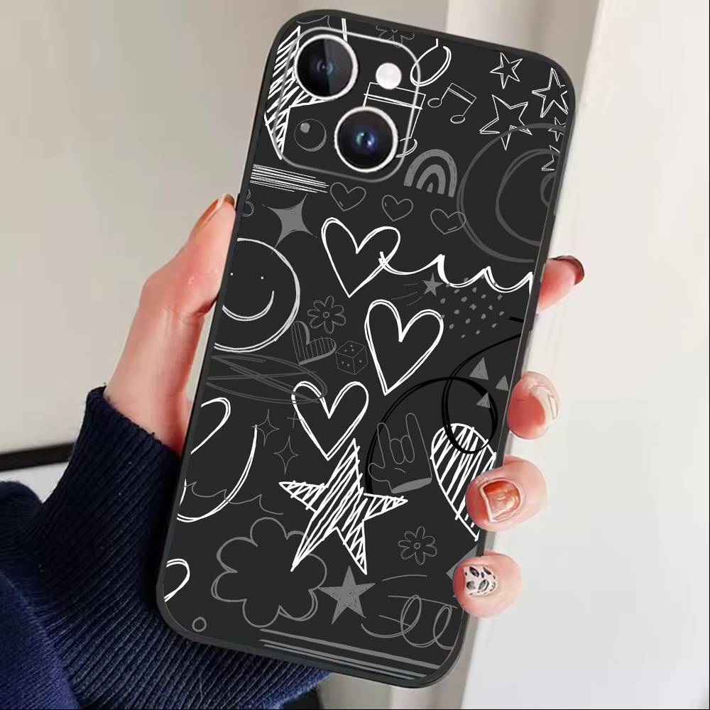 Y2k INS Graffiti Phone Case For iPhone17,16,15,14,13,12 Plus,Max Soft Silicone Black Cover