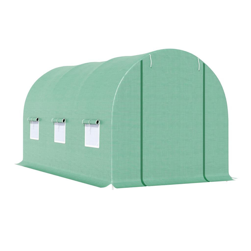 4.5m X 2m X 2m Walk-in Tunnel Greenhouse Garden Plant Growing House with Door and Ventilation Window, Green
