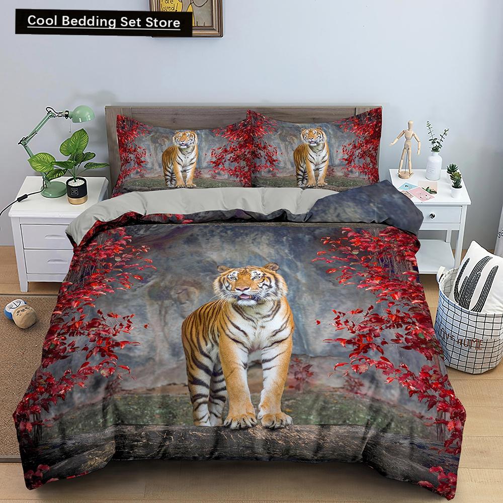 3D Tiger Duvet Cover Soft Comforter Cover Animal Bedding Set Tiger Pattern Quilt Cover for Bedroom Decor 2/3Pcs King Queen Size