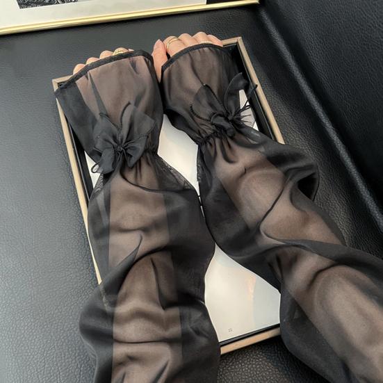 Sheer Mesh Arm Sleeve Tulle Lace Long Fingerless Gloves UV Protection Ice Silk Bowknot Sunscreen Sleeves for Party Outdoor Activities