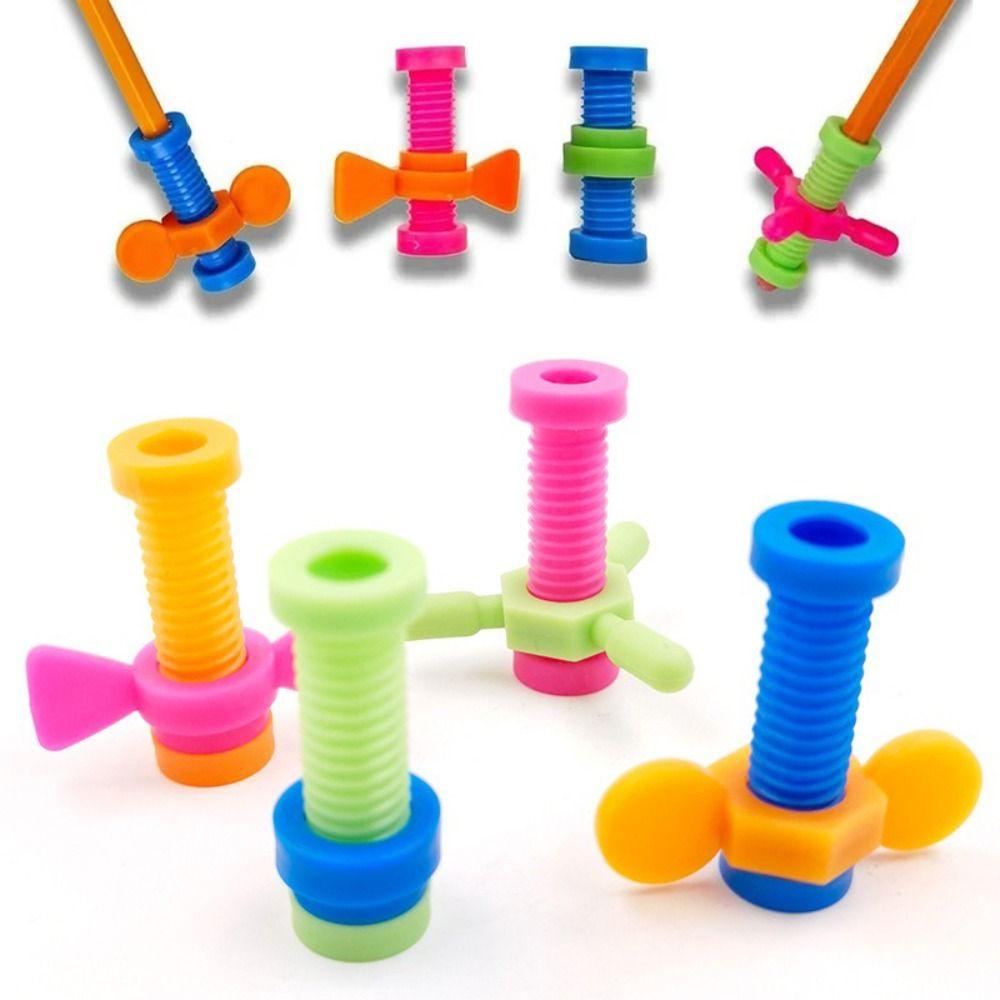 4pcs/set Anxiety Relief Sensory Rotating Screw Colorful Push Fidget Pencil Toppers  Fidget Toy