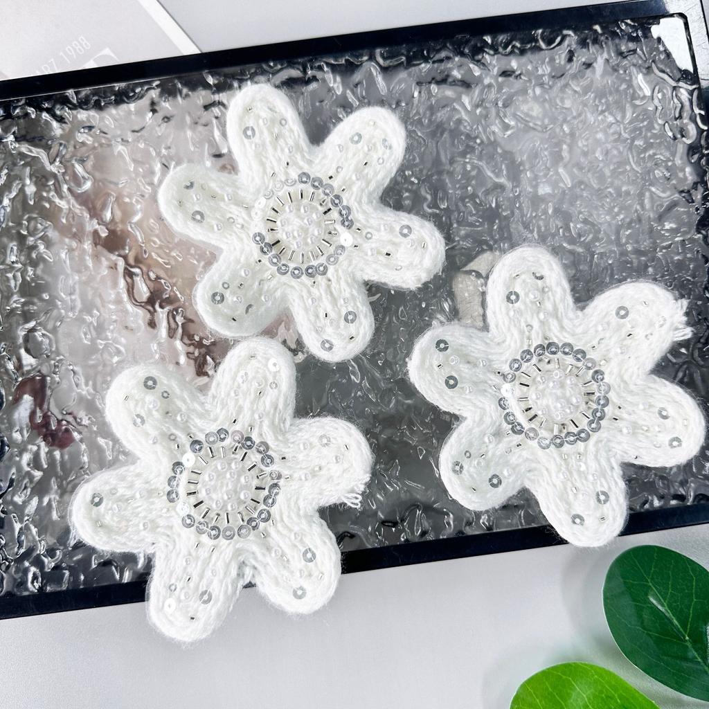 White Wool Woven Nail Beads, Sequins, Three-Dimensional Flower Decorations, Hair Accessories, Headdresses, Bags, Corsages, Cloth Patches