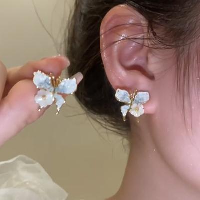 Korean Fashion Color Crystal Flower Butterfly Earrings for Women Exquisite Elegant Earring Wedding Party Luxury Jewelry Gift
