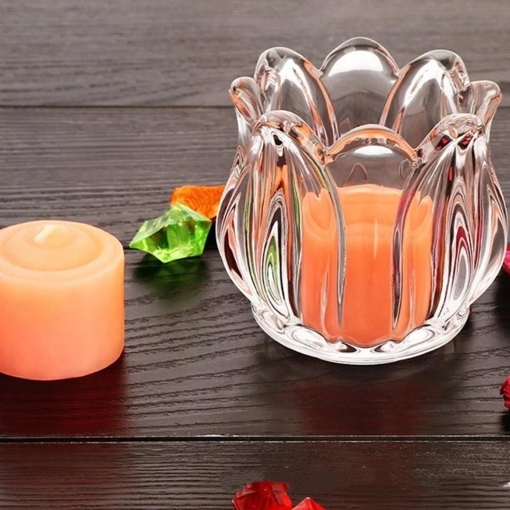 2PCS Vintage Tulip Shaped Candle Holder Mini Clear Glass Candle Holder Ornament Romantic Candle Cup Household