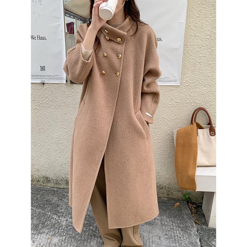 Q660 high-end Albaka retro double-breasted cashmere coat women's daily leisure commuting versatile woolen coat