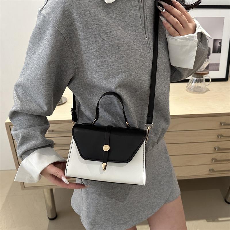 Fashion Simple Contrasting Color Texture Handbag Small Square Bag Personalized Color Scheme Design Simple Trend Shoulder Messenger Bag Women