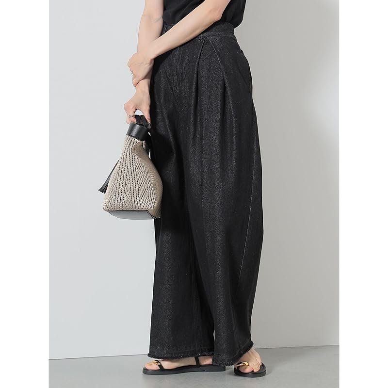 [Beams Heart] Hose Fransen Tuck weite Hose Damen CHARCOAL BLACK S