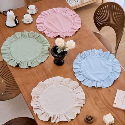 Soft Solid Color Ruffled Placemats Round Cotton Cloth Napkins Table Mat for Wedding Decoration Table Decor