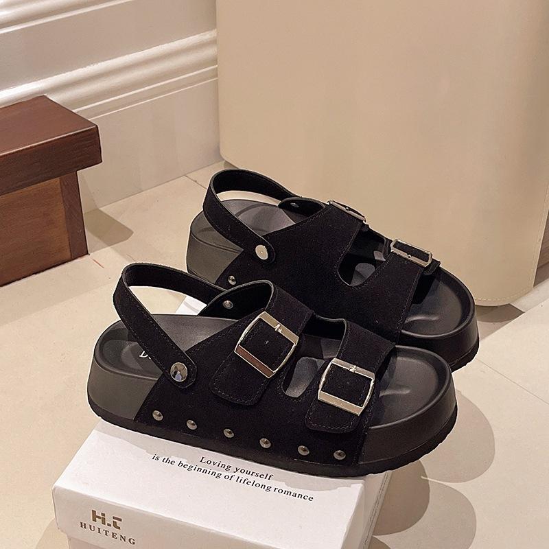 Premium retro belt buckle sandals women's outer wear 2025 summer new fashionable thick-soled versatile two wear cool slippers