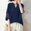 ZANZEA Women Lace Splice 3/4 Sleeve Casual V-Neck Blouse