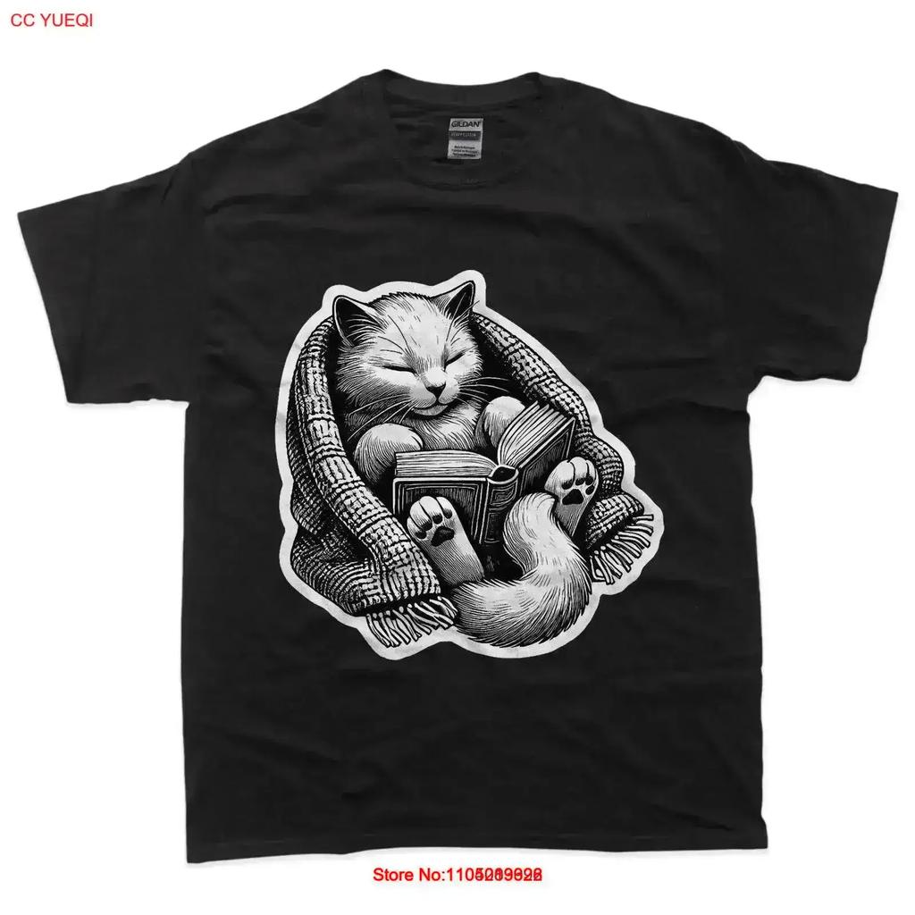Cat Book Worm Reading Cottagecore Art T Shirt vintage Washed graphic Stylish fashion Soft Stretched Breathable designer clothes