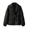 Flower dark pattern high-end goose down jacket, waist white goose down short Pinghu down jacket women's high-end women's clothing black