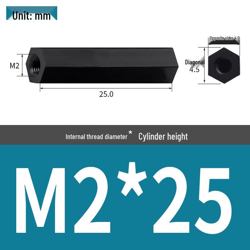 Black & White M2 Nylon Hexagonal Double-Through Standoff Spacer for PC Board Support