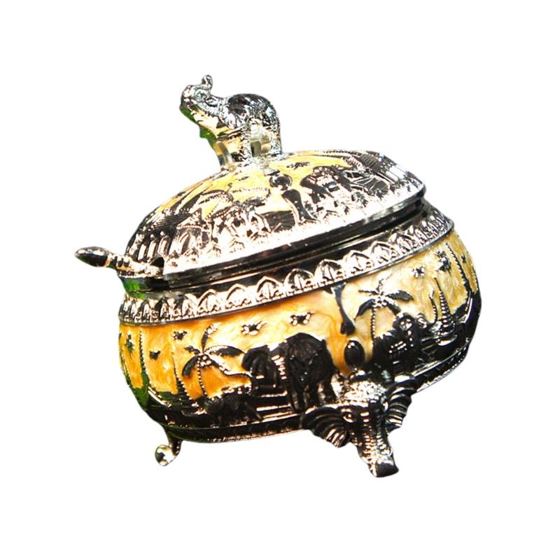 Q1JB Elegant Alloy Sugar Bowl with Lid and Spoon Elephant Kitchen Container Alloy Texture Table Decorating Accessories