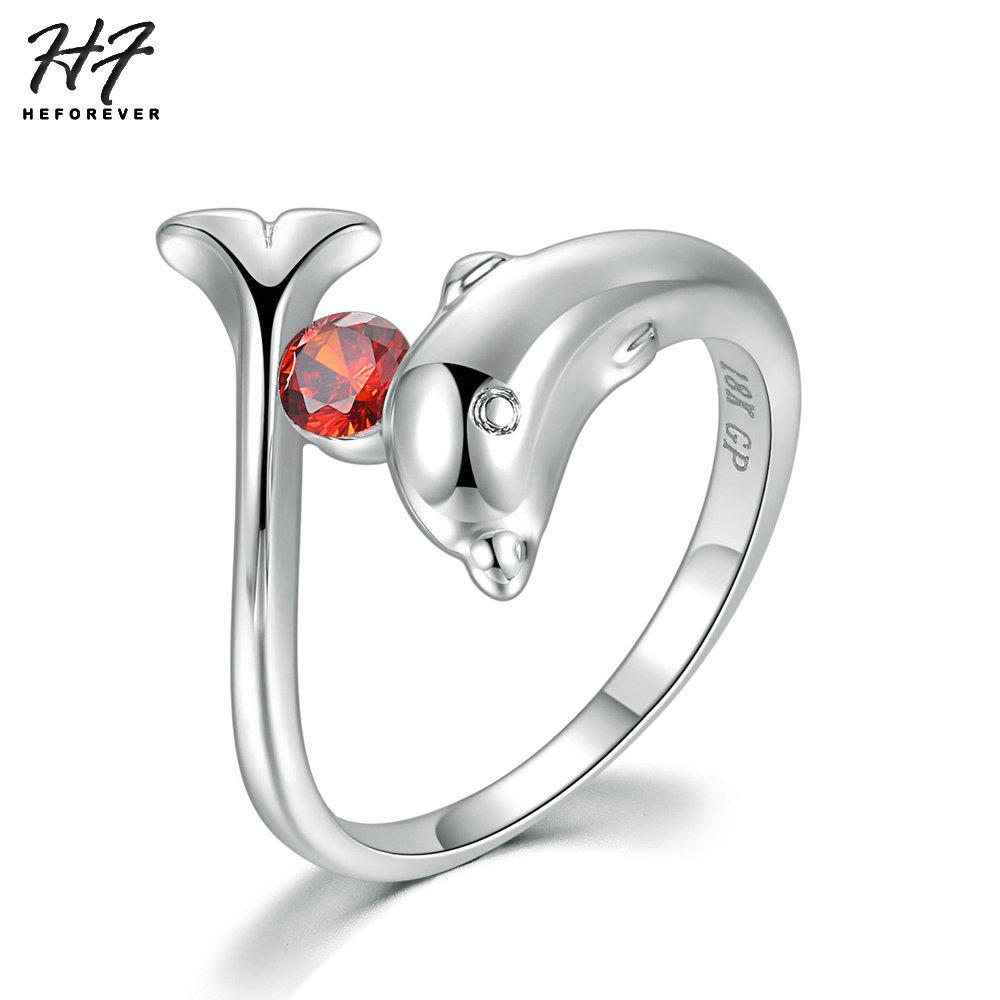 Trendy Birthstone Rings for Women New Design Dolphins Style Silver Plated 9 Colors Wedding Engagement Xmas Fashion Jewelry R788