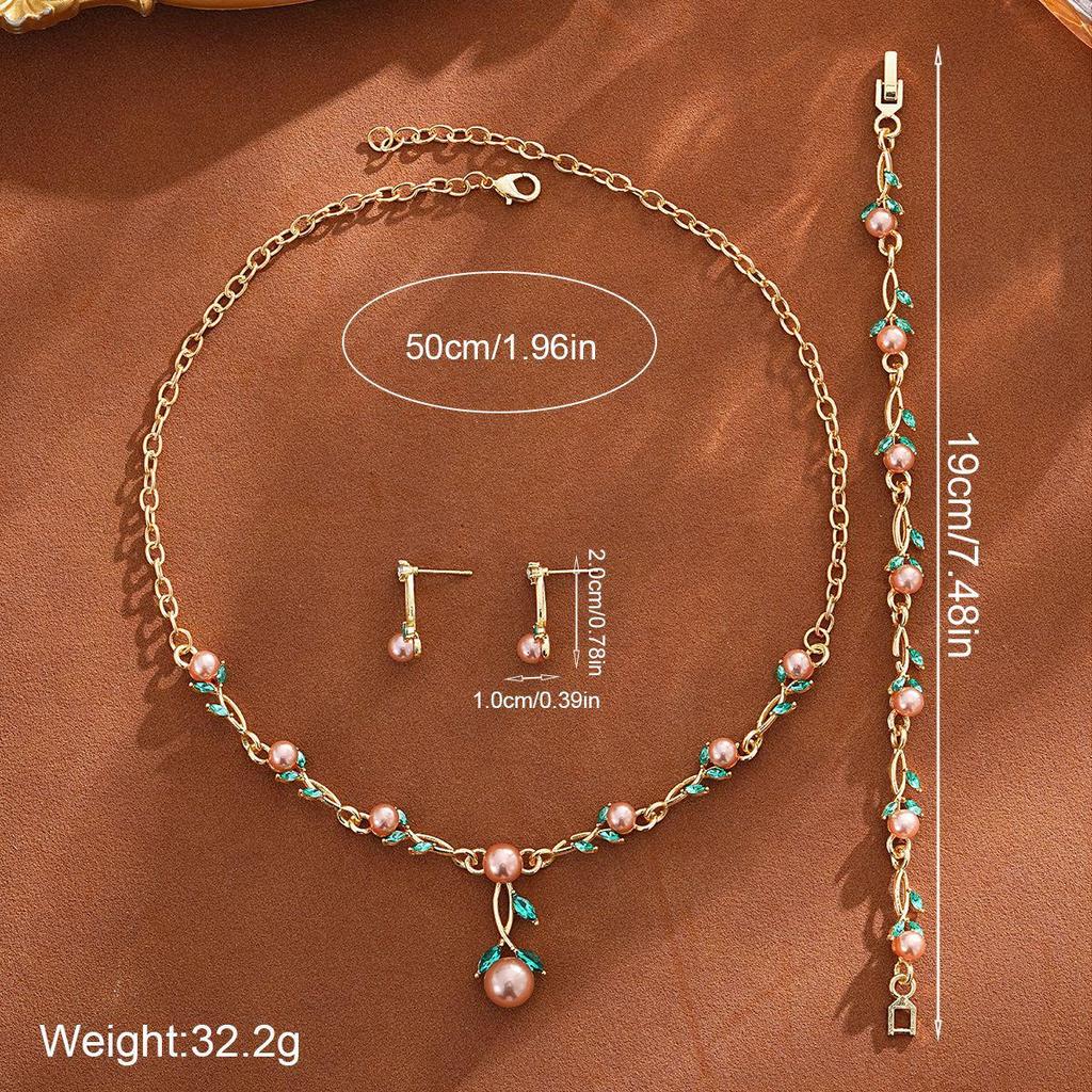Elegant Pearl Rhinestone Flower Jewelry Set: Necklace, Earrings & Bracelet for Weddings & Banquets