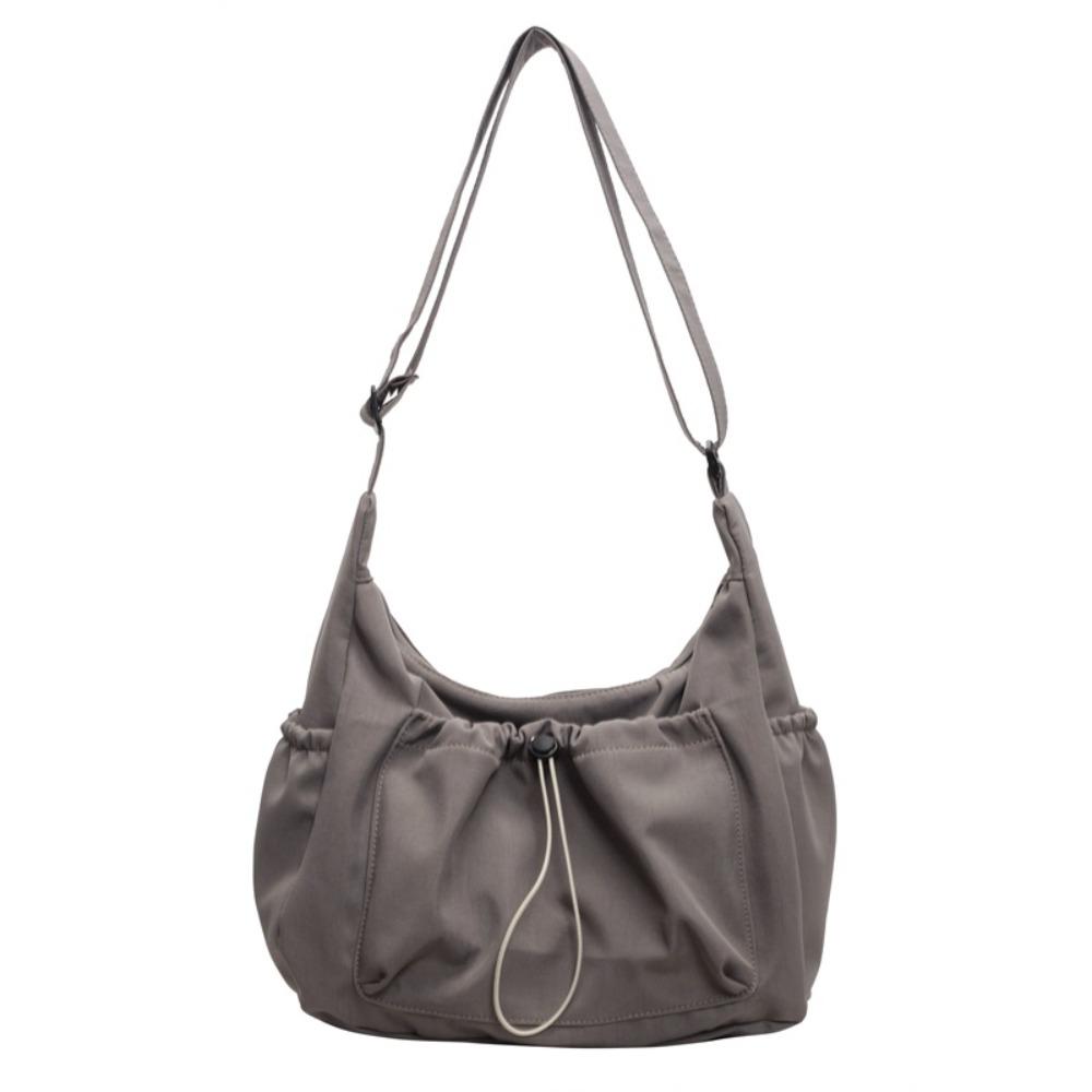 Elastic Rope Drawstring Tote Bag Solid Color Pleated Shoulder Bag Nylon Crossbody Bag  School
