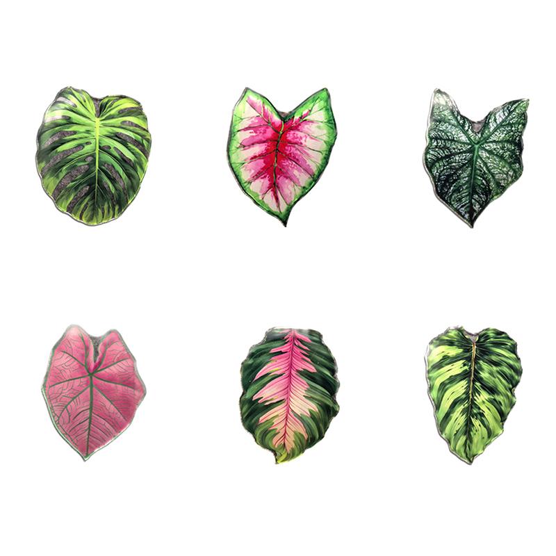 Dekorativní magnety na lednici, sada 6 kusů, design listů simulovaných rostlin, pro domácí dekoraci a připomínky