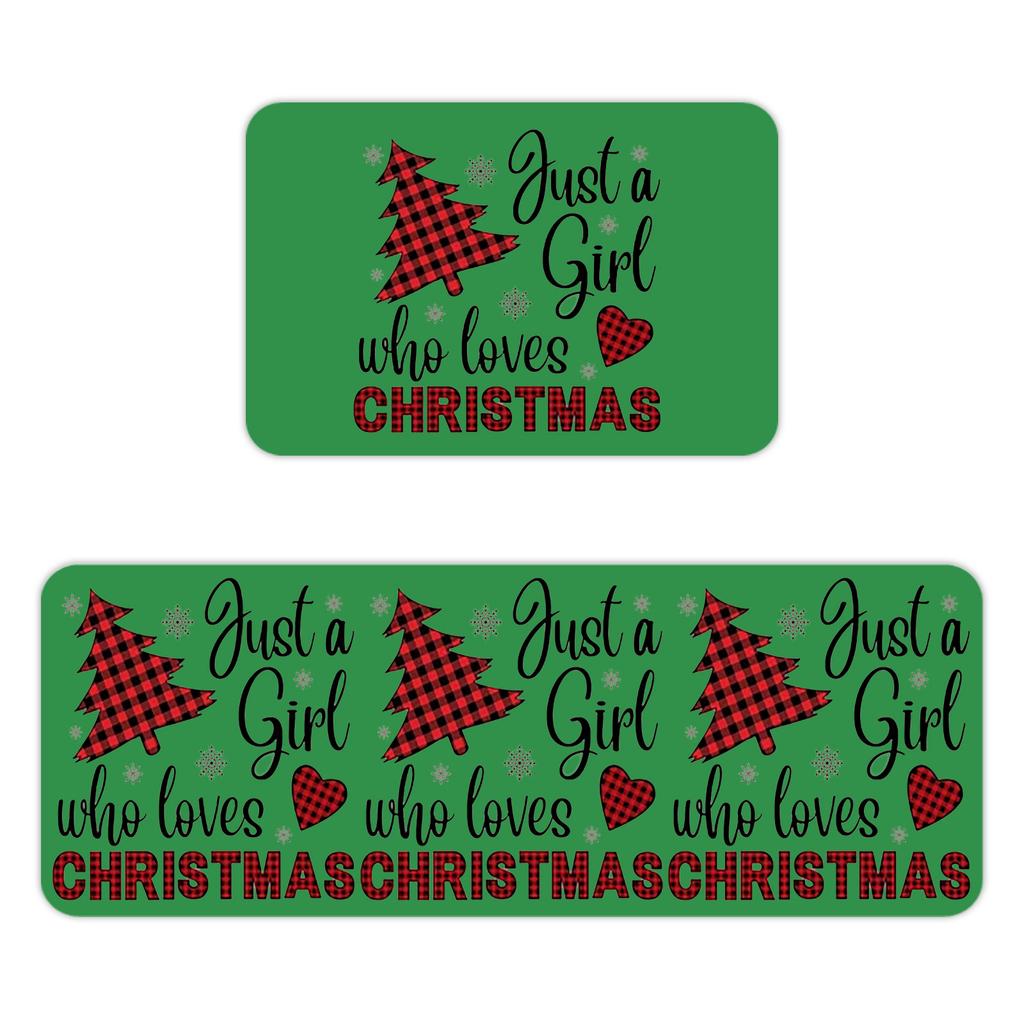 Christmas Kitchen Anti-slip Mat Carpet Flannel Doormat Two-piece Set