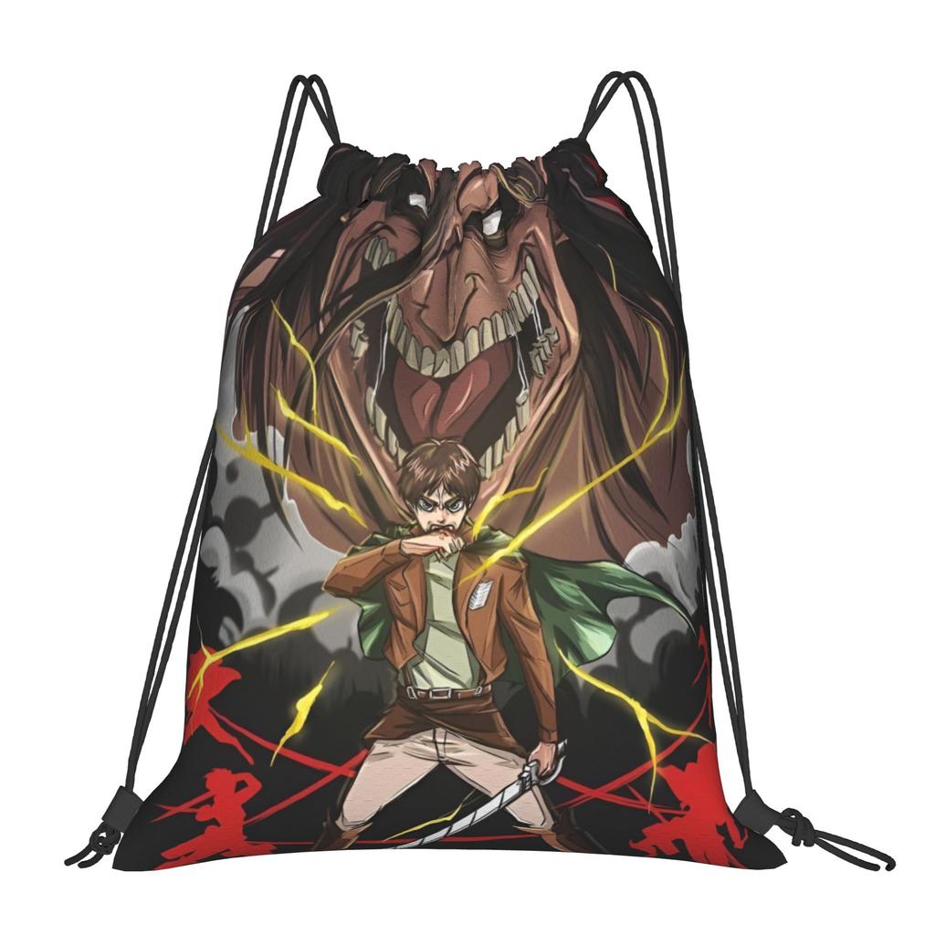 Custom Attack On Titans Drawstring Backpack Women Men Sport Gym Sackpack Foldable Manga Training Bag Sack