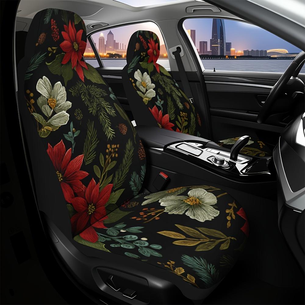 2pcs, Stylish Christmas Floral Joy Pattern Car Seat Covers, Universal Fit For Front Seats Of Car, SUV, And Truck, Keeps Front Se