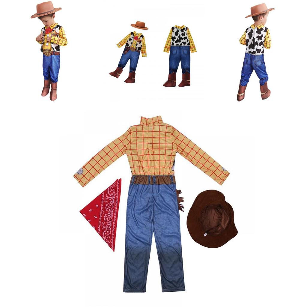 Çocuk Oyuncak Hikayesi Kovboy Woody Tulum Cosplay Kostümü Şapka ve Eşarpla