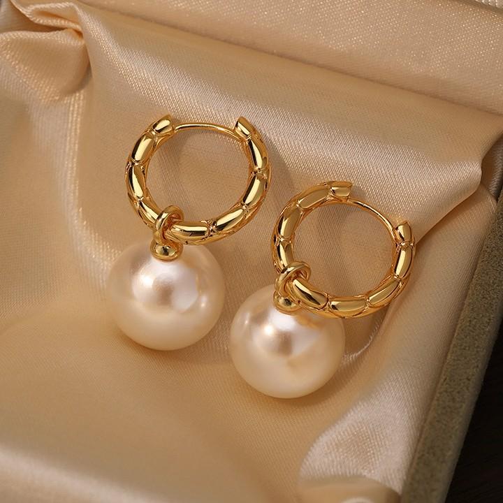 Custom Vintage Brass 18K Gold Plated Fancy Freshwater Pearl Huggie Hoop Earrings