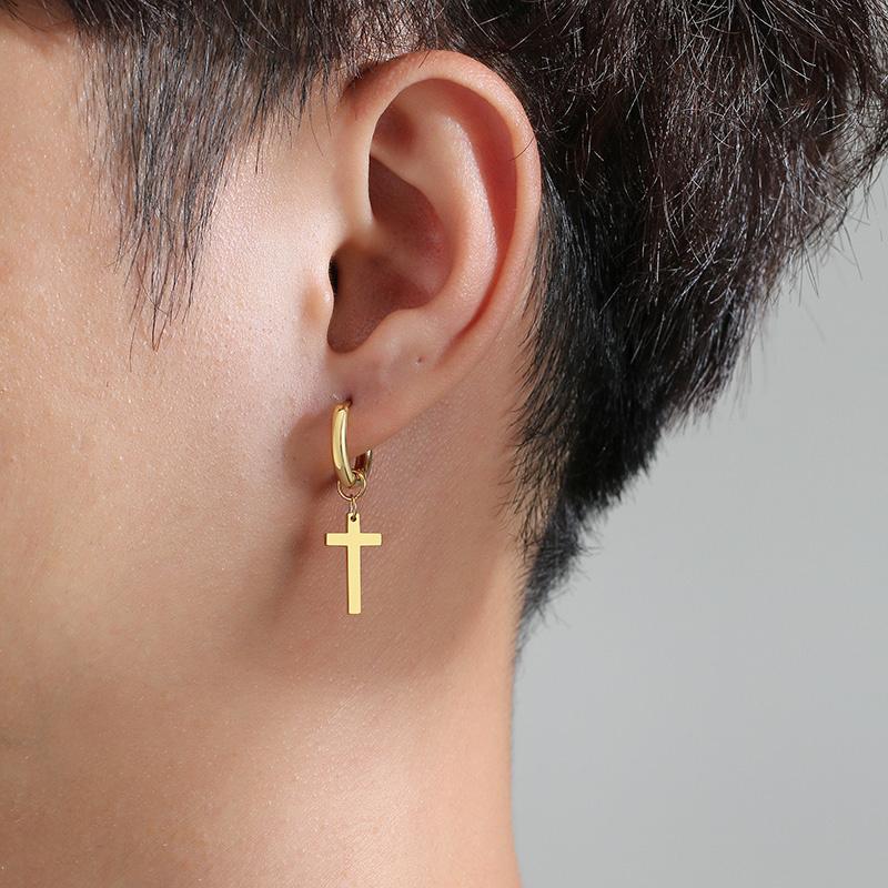 Vnox Simple Cross Dangle Earrings for Men Women Minimalist Stainless Steel Drop Small Hoop Metal Ear Jewelry Anti Allergy