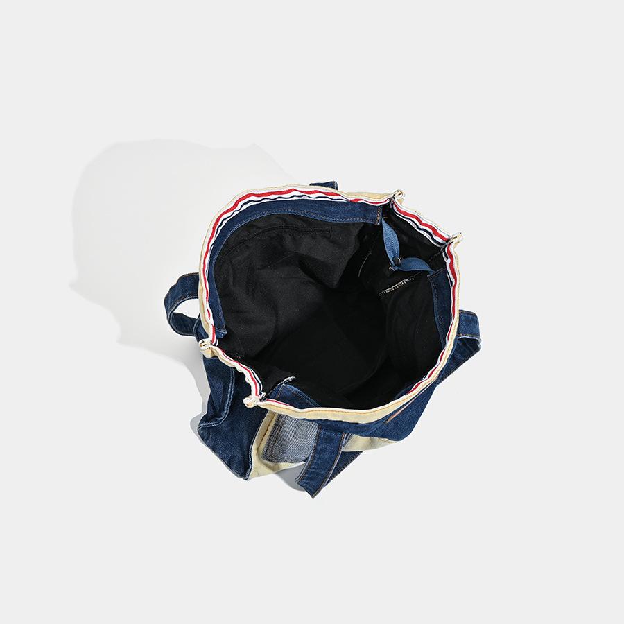 Contrast Color Splicing Denim Bag Personalized Retro Street Slid Shoulder Bag Commuter Large Capacity Tote Bag