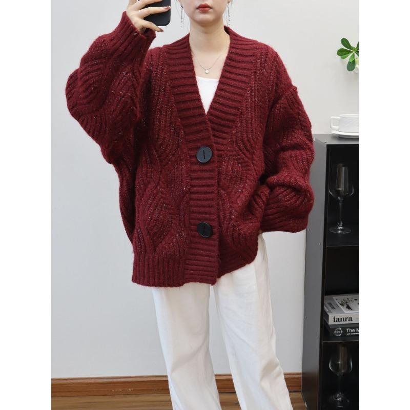 

Осень и зима новая мода яркий шелк ленивый ветер свободный большой размер утолщенный большой свитер куртка вязаный свитер one size fits all красный