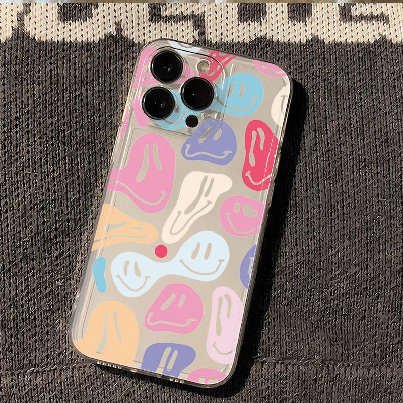 Round Happy Face Transparent Phone Case For iPhone 11 Cases iPhone 15 16 Pro 12 13 14 Pro Max Mini XR XS X 7 8 Plus SE2022 Cover