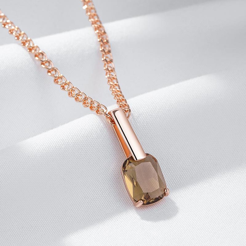 Square Brown Natural Zircon Pendant Necklace For Women Fashion  Rose Gold Color High Quality Bride Wedding Jewelry