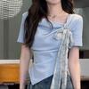 Sweet Spicy Girl Irregular Tie-Up Short Sleeve T-shirt - Summer Slim Fit & Stylish Design for Women