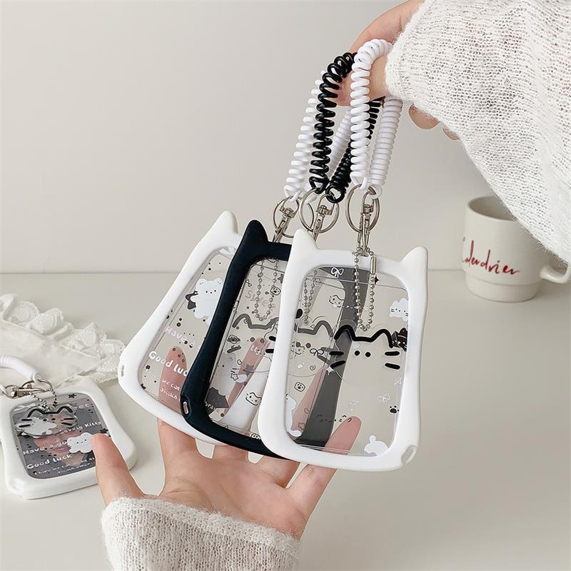 Cute Cat Photocard Holder With Elastic Rope Card Holder Idol Photo Storage Card Display Protect Pendant Bag Decor Keychain Gifts