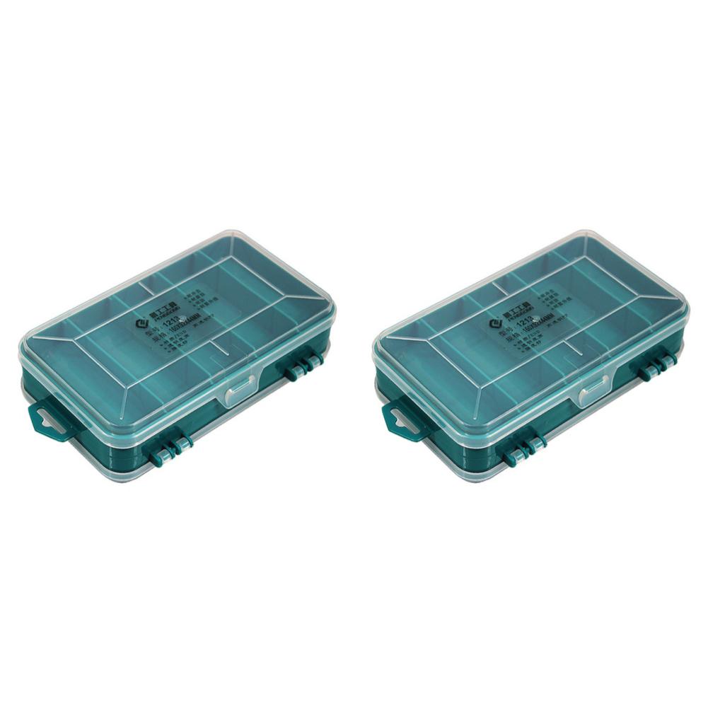2Pcs Double-Side Hardware Organizer Box Transparent Plastic Tools Box Multifunctional Rectangle Box for Electronic Parts Screw