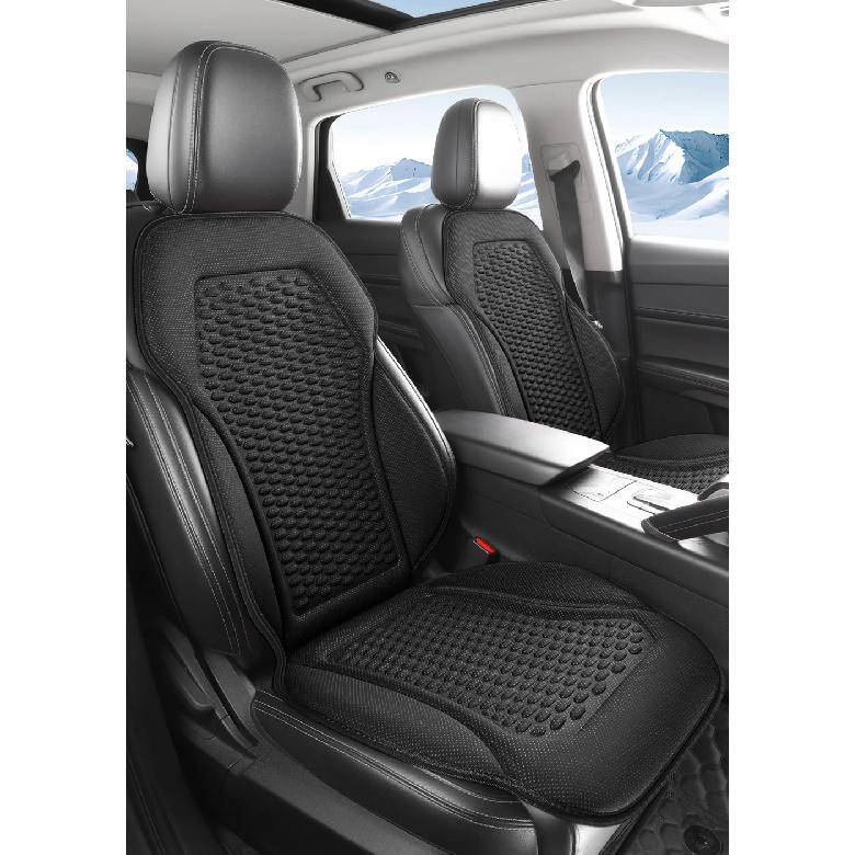 3D Textured Breathable Cooling Summer Car Seat Cushions,Ice Silk Fabric Front Dual-Seat Pads, Easy Installation No Straps Need