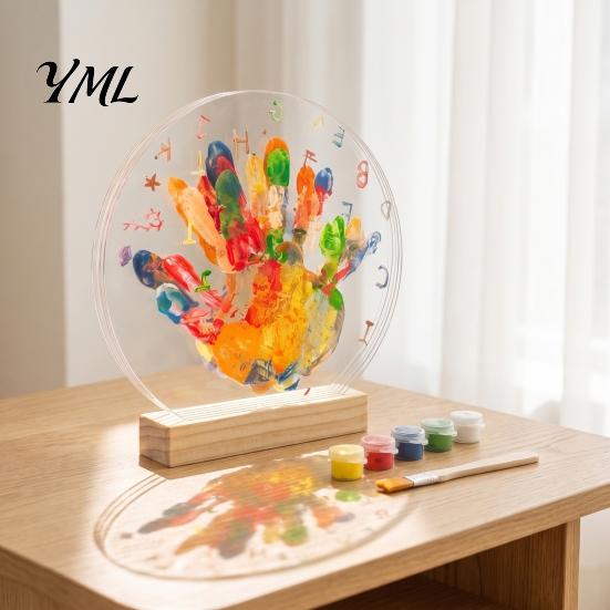 Personalized Fingerprint Art Gift DIY Handprint Display Kit, Transparent Acrylic Panel And Wood Base Easy Clean Painting Kit Project, Handmade Memory