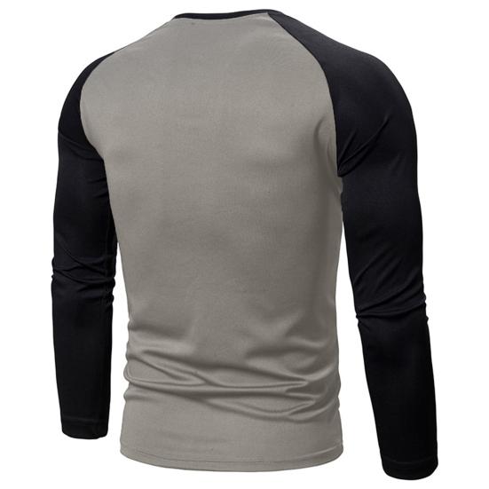 Män Höst Vår Topp Rund Hals Färg Matchande Patchwork Slim Fit Elastisk Långärmad Stretchig Tunn Män Sport Fritidskläder T-shirt