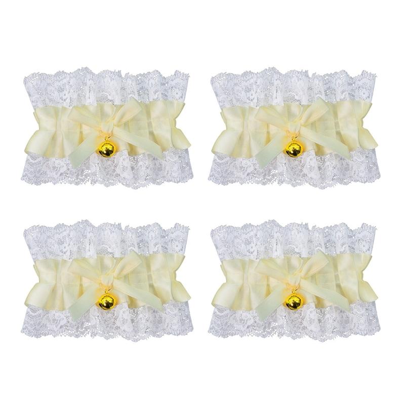 4Pcs Delicate Lace Trimmed Bows Charm Bracelet With Bells Decoration Anklet Gift for Halloween Prom Masquerades