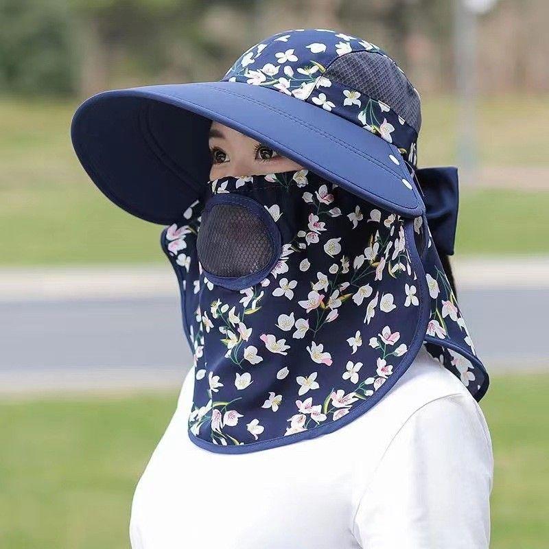 

Big Brim Face Care Transparent Cycling Sun Hat Tea Picking Hat Sun Hat Cover Face Summer Mask Sunscreen Shawl Mesh Cap Top for Women Navy blue