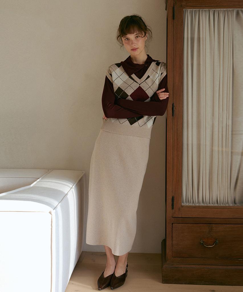 Odier Lambswool Belt Ring Knit Skirt - Beige