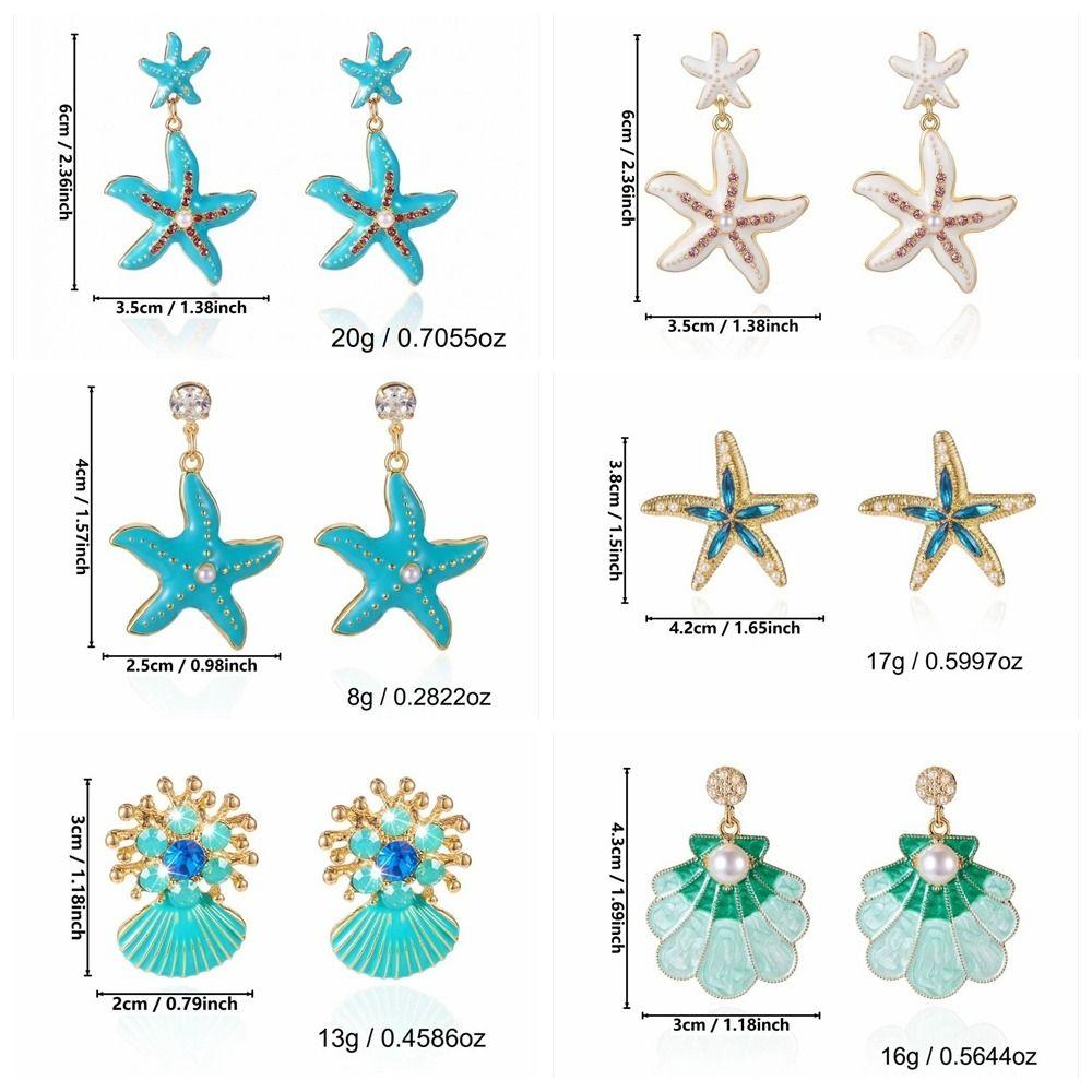 Pearl Starfish Stud Earrings Exaggerated Shell Drop Earrings Rhinestone Dangle Earrings  Lady/Gifts
