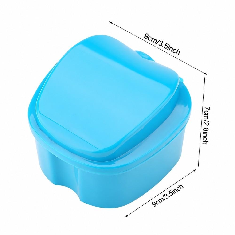 Light Blue False Teeth Storage Box With Filter Screen Denture Bath Box  For Retainer Users
