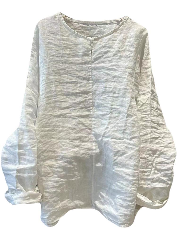 Johnature Damen Casual Weiße T-Shirts Langarm O-Ausschnitt T-Shirts Frühling Lose Hochwertige Damen T-Shirts